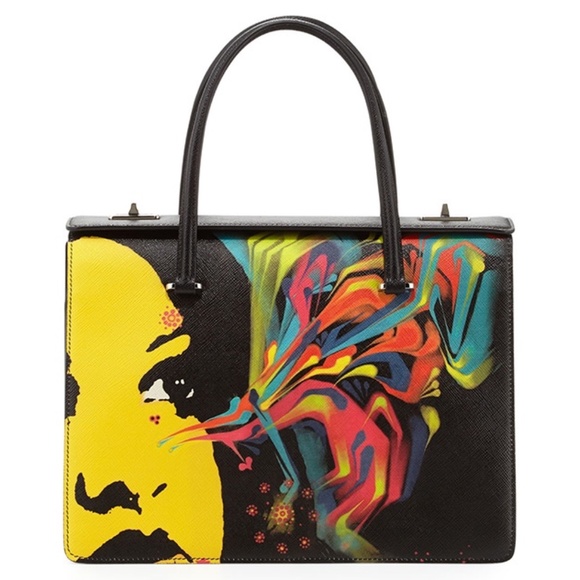 Prada Saffiano Graffiti Girl-Print Satchel Bag - Picture 7 of 9
